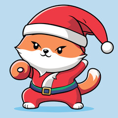 Feline Festivities: Cartoon Cat in Santa Claus Costume for Christmas. Vector