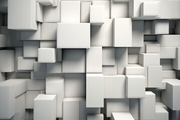 Futuristic, polished, 3D wallpaper with rectangular concrete wall background adorned by tiled blocks. Generative AI