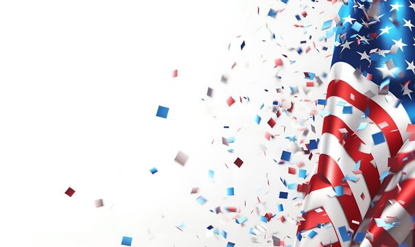 American flag confetti white background blank space, ai generative