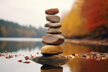 a pile of differently sized stacked stones in balance - obrazy, fototapety, plakaty
