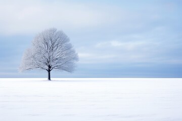 a lonesome tree in a calm snowy field
