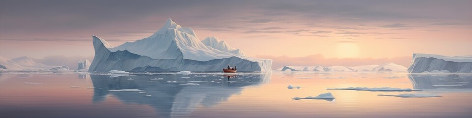 Banner with iceberg in clear blue water and hidden danger under water. Floating ice in ocean. Arctic nature landscape. Affected by climate change. Hidden danger and global warming concept - Powered by Adobe