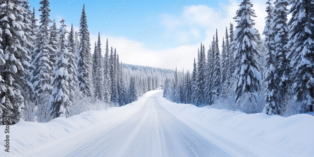 Wall mural snowy winter road