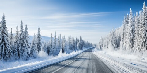 Snowy winter road - obrazy, fototapety, plakaty