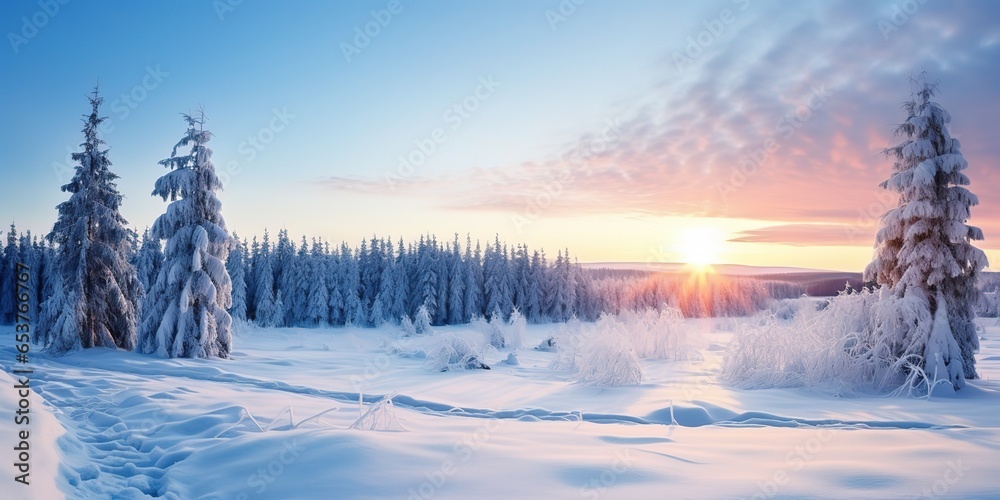 Wall mural Winter landscape with forest