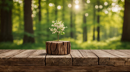wooden table with nature background