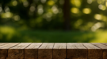 wooden table with nature background