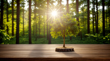 wooden table with nature background