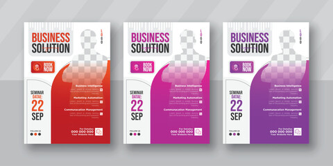 Corporate Business conference Flyer, brochure, and poster design template set with three colors, creative leaflet A4 size, vector illustration  - obrazy, fototapety, plakaty