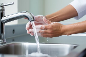close up of washing hands under tap water - obrazy, fototapety, plakaty