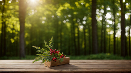 wooden table with nature background