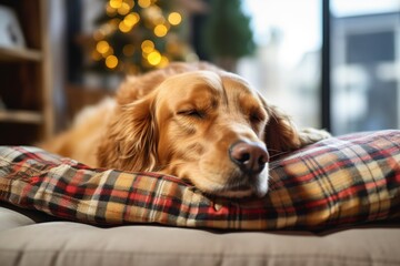 a dog napping on a cozy pet bed