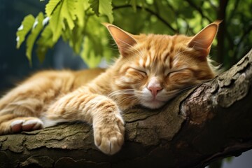 Naklejka na ściany i meble a sleeping cat on a tree branch