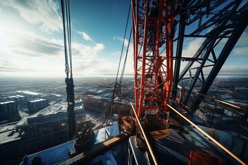 View from a crane working on a construction site - obrazy, fototapety, plakaty