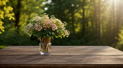 wooden table with nature background