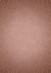 Pale pink textured paper with vignette of golden hand-drawn pattern on a darker background color. Copy space. Digital artwork, A4. (pattern: p08-1e)