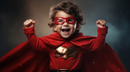 Cute superhero boy. Generative Ai - obrazy, fototapety, plakaty