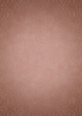 Pale pink textured paper with vignette of golden hand-drawn pattern on a darker background color. Copy space. Digital artwork, A4. (pattern: p10-1f)