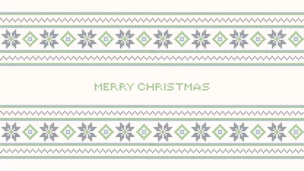 Fotobehang Christmas embroidery illustration, cross-stitch merry xmas text, hand craft needlework winter holiday design © drosostalitsa