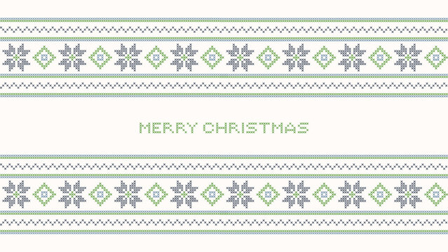 Christmas embroidery illustration, cross-stitch merry xmas text, hand craft needlework winter holiday design