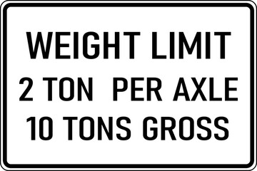 Vector graphic of a black Weight Limit Per Axle MUTCD highway sign. It consists of the wording Weight Limit Per Axle 10 tins gross contained in a white rectangle