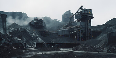 Mine and coal mining of minerals ,Coal mine with conveyor belt,GENERATIVE AI - obrazy, fototapety, plakaty