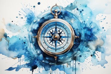 compass rose and compass water color - obrazy, fototapety, plakaty