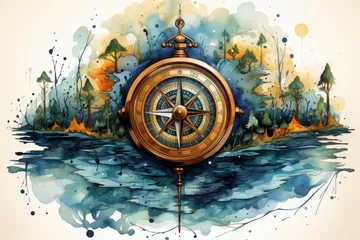Fototapeten compass rose and compass water color © nataliya_ua