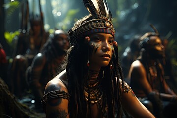 Yanomami Tribe in the Amazon Rainforest.Generated with AI - obrazy, fototapety, plakaty