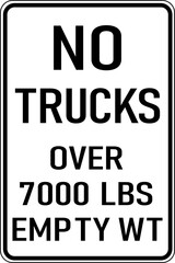 Transparent PNG of a Vector graphic of a black No Trucks Over 7000 Lbs MUTCD highway sign. It consists of the wording No Trucks Over 7000 Lbs  contained in a white rectangle