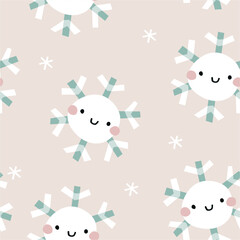 Snowflakes on a beige background. Winter snowflakes seamless pattern. Cute repeat design.