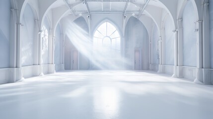A beautiful white cathedral makes the most incredible background, lighting pours in from a single window. AI Generated. - obrazy, fototapety, plakaty