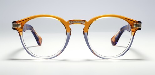 Vintage eyeglasses or spectacles with temples open front view on counter. 