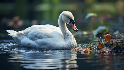 white swan on the lake.