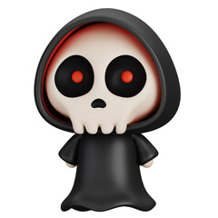 Funny Halloween Cartoon Character Grim Reaper isolated. 3d Render Illustration