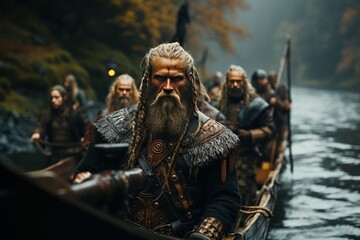 legendary Viking warriors, their longships, battles, and Norse mythology,Generated with AI - obrazy, fototapety, plakaty