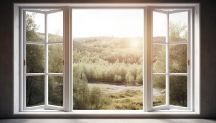 Through an open window, immerse yourself in the beauty of untouched nature