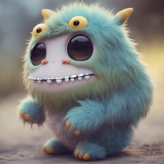 Obraz premium cute little monster smooth skin soft fur bright eyes