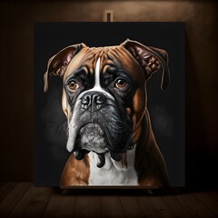 commision boxer dog portrait mister canva black backround 