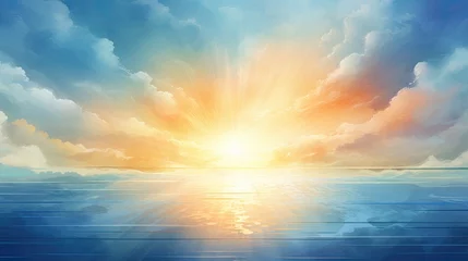 Deurstickers Radiant sunburst over a calm ocean, concept art and illustration. Generative AI © Nutcha