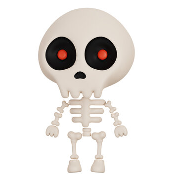Funny Halloween Cartoon Character skeleton isolated. 3d Render Illustration