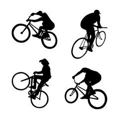 Obraz premium Silhouette of a cyclist male. vector illustration. Cycling silhouettes, set of vector cyclist. Cyclist silhouettes set.