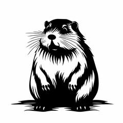 black and white beaver illustration design on a white background