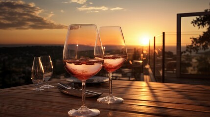 glass of red wine at sunset