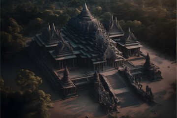 drone footage of a temple 