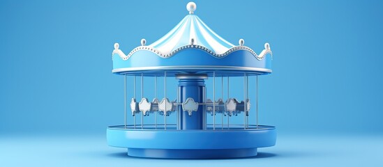 Minimalist illustration of a blue carousel icon on a blue background at an amusement park for children s entertainment and recreation - obrazy, fototapety, plakaty