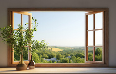 Through an open window, immerse yourself in the beauty of untouched nature