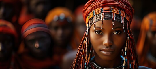 Samburu people in Kenya, showcasing their colorful clothing, intricate beadwork,Generated with AI - obrazy, fototapety, plakaty