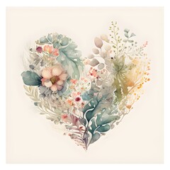 watercolor floral heart soft subtle colors 