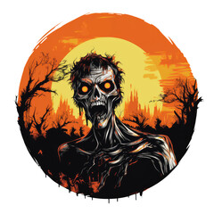 T-shirt or poster design with zombie Halloween theme on transparent